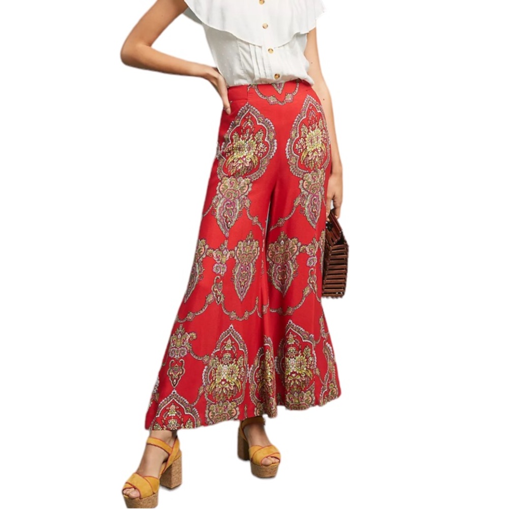 Anthropologie Red Wide Leg Pants